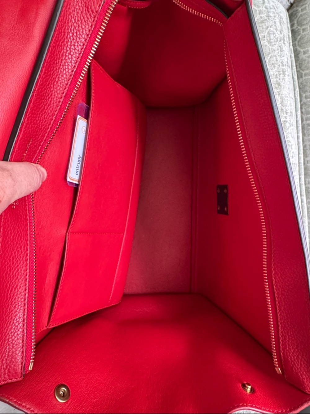 Celine Trapeze Red l Leather and Suede Shoulder Bag with Top Handle EUC - Picture 12 of 16